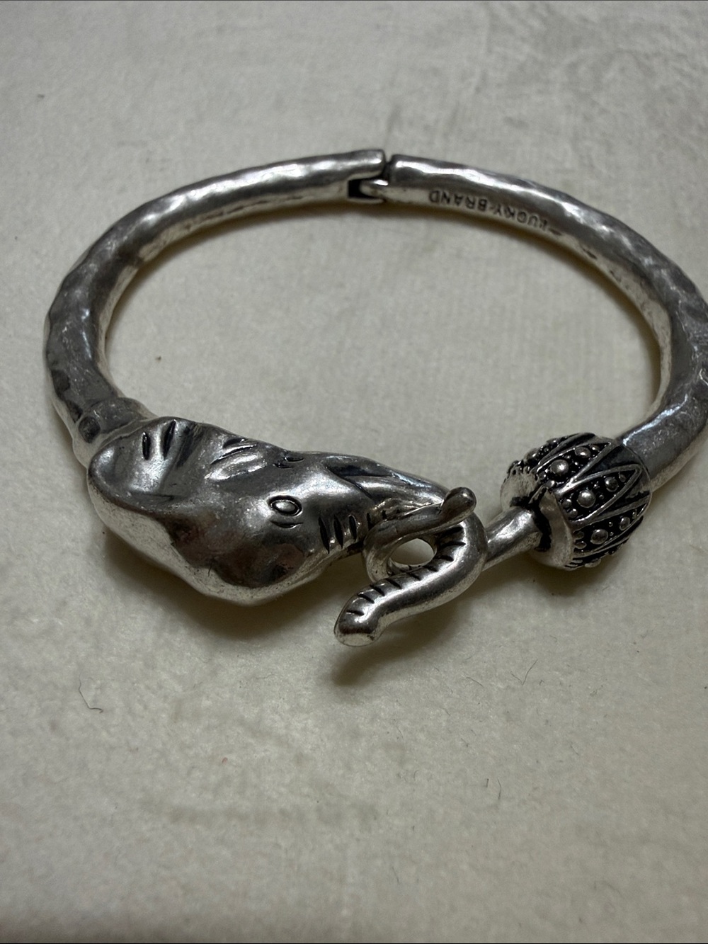 Lucky Brand Silver-Tone Elephant Hinged Bangle Bracelet